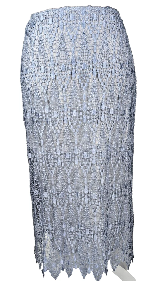 Y2K Tocca 蓝色钩针花边花卉中裙尺寸 4 Fairy Cottagecore Whimsy — 第 2/4 张图片