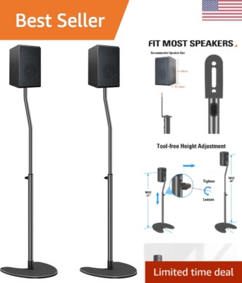 Premium Height Adjustable Speaker Stands: Sturdy Alloy Steel, 40'' Max Height,...