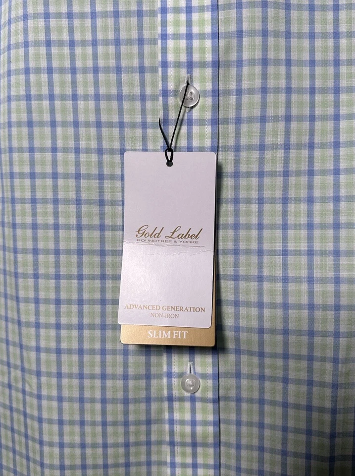 Roundtree Yorke Gold Label Men Shirt 14 1/2 32 Slim Button Non Iron Long Sleeve - Image 3 of 4