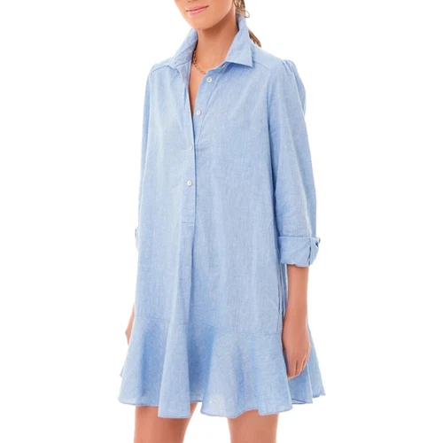 Lässiges einfarbiges Langarm-Hemdblusenkleid für Damen mit Rüschensaum - Bild 33 von 38