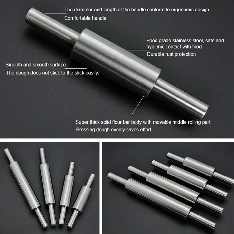 Stainless Rolling Pin Non-stick Pastry Dough Roller Baking Kitchen Tools - Image 4 of 4