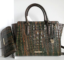 🌹Brahmin Aubree Satchel Moss Rowan Leather Carryall Bag + Checkbook Wallet NWT