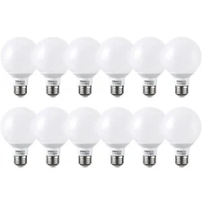 12-Pack Dimmable G25 LED Light Bulb, 2700K Soft White, 5.5W Vanity Light Bulbs