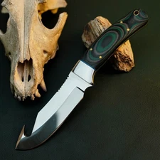 Gift-Ready 8.8" Damascus / Steel Knife Full Tang Hunt it Hunt + Leather Sheath