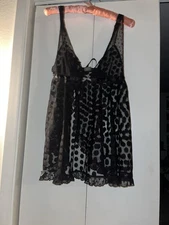 Vtg Victoria’s Secret Babydoll Large Unlined Sheer Mesh Polka Dots Lace Nightie