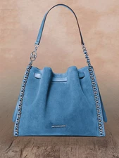 Michael Kors Mina Large Suede Chain Shoulder Tote Bag Women Handbag Cornflower