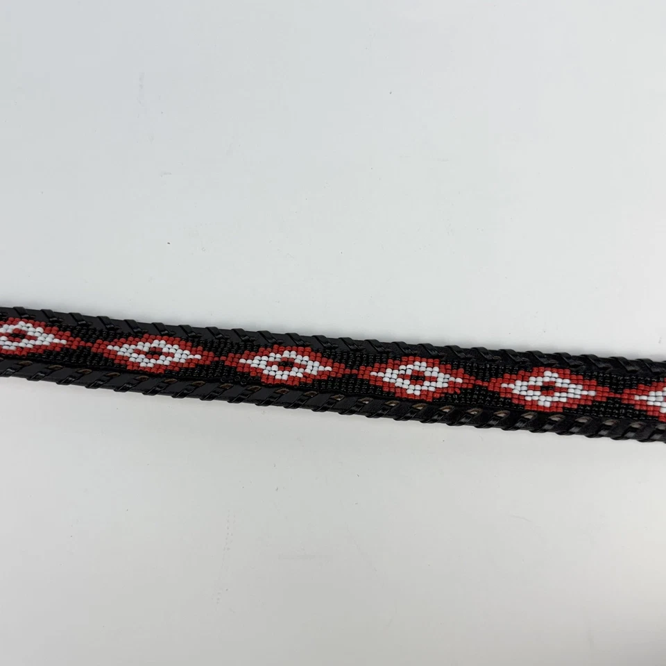 VINTAGE Beaded Leather Belt Mens 38 Black/Red Western Snap Buckle Made USA 90s - Image 4 of 4