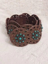 Nocona Belt Co Concho Disc Women's Belt Brown Studded Turquoise Accent 