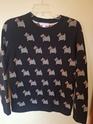 Charter Club Womens Sweater Petite Medium Scottish Terrier Black Red Rhinestones