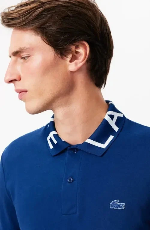 Lacoste Men`s Semi Fancy Slim Fit Piqué Knit Polo BLUE size M