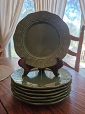 Paula Deen 8" Salad/Dessert Plates Whitaker Sage Green Set of 7 EUC
