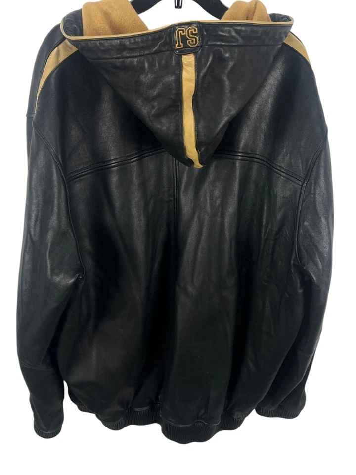 Chaqueta con Capucha de Cuero Sean John XL Negra Marrón Forrada de Lana Cremallera Foto 2 de 4