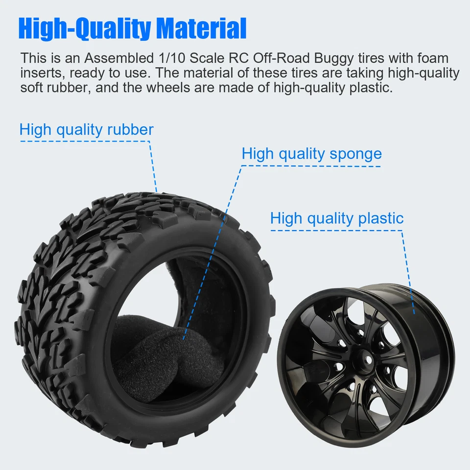 4 Piezas Neumáticos Llantas Coche Llanta 12mm Hexagonal para 1/10 RC HIMOTO TREKKER/ABSIMA Foto 3 de 4