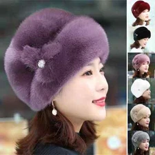 Women Winter Russian Fluffy Hats Faux Fur Headband Hat Thick Ear Warm Ski Cap