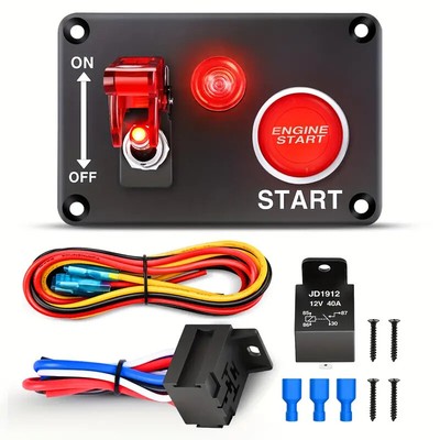 12V Ignition LED Toggle Switch Panel Car Racing Engine Start Push Button 2 In 1
