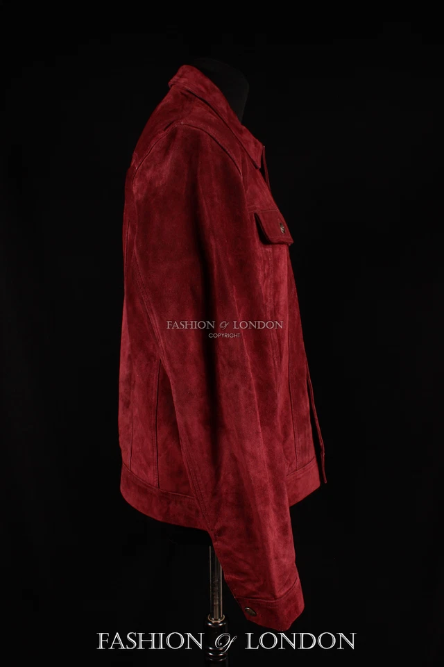 homme camionneur rouge bordeaux cuir suédé classique occidental JEANS STYLE Hide - Photo 3/4