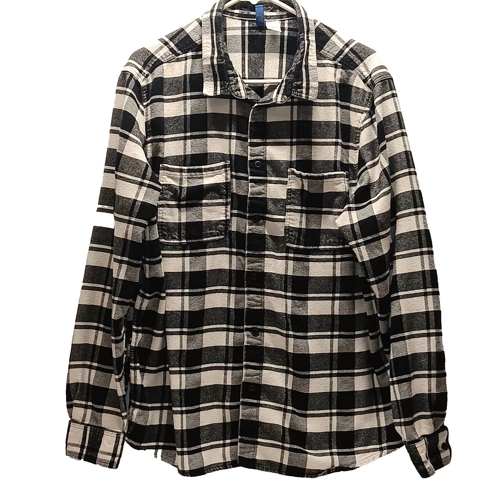 H&M Divided Flannel Shirt Men's XL Black White Buffalo Plaid Regular Fit GUC