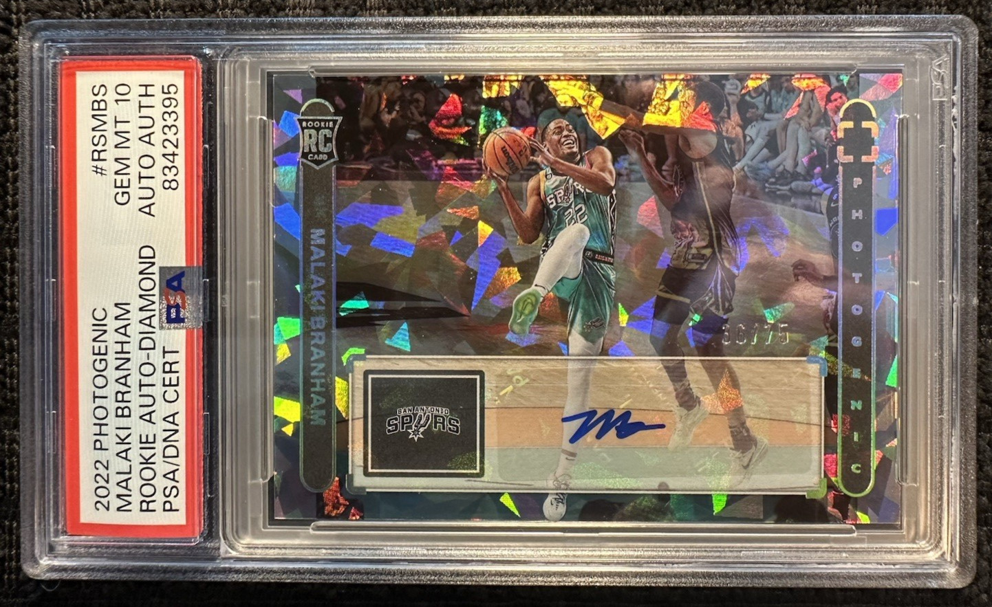2022-23 Panini Photogenic - Malaki Branham - Rookie Auto - Diamond /75 - PSA 10