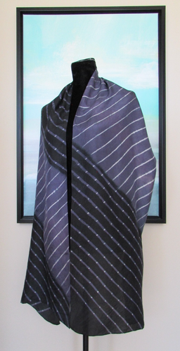 EILEEN FISHER Black & Purple Stripe Shibori Style Scarf 77"