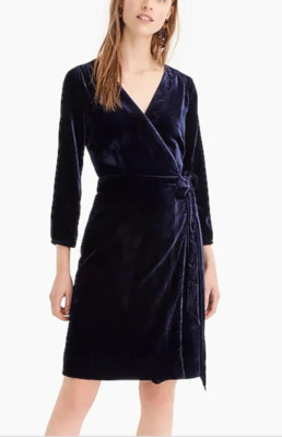 navy blue velvet wrap dress