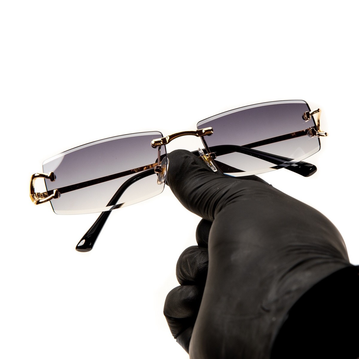 Elegant Gold Sunglasses with Purple Tint VWC Classic C Sunglasses, 18KT Gold Rimless Frame, Gradient  main image 3