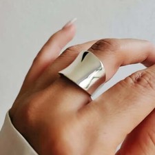 925 Sterling Silver Concave Ring Boho Design Statement Jewelry For Women Gift