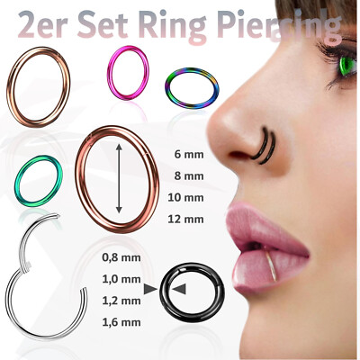 2x Ring Piercing Septum Nase Lippe Ohr Universal Tragus Helix  ++BLITZVERSAND++