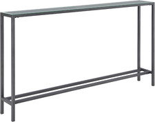 Darrin 56" Narrow Mirrored Console Table in Gunmetal Gray Finish