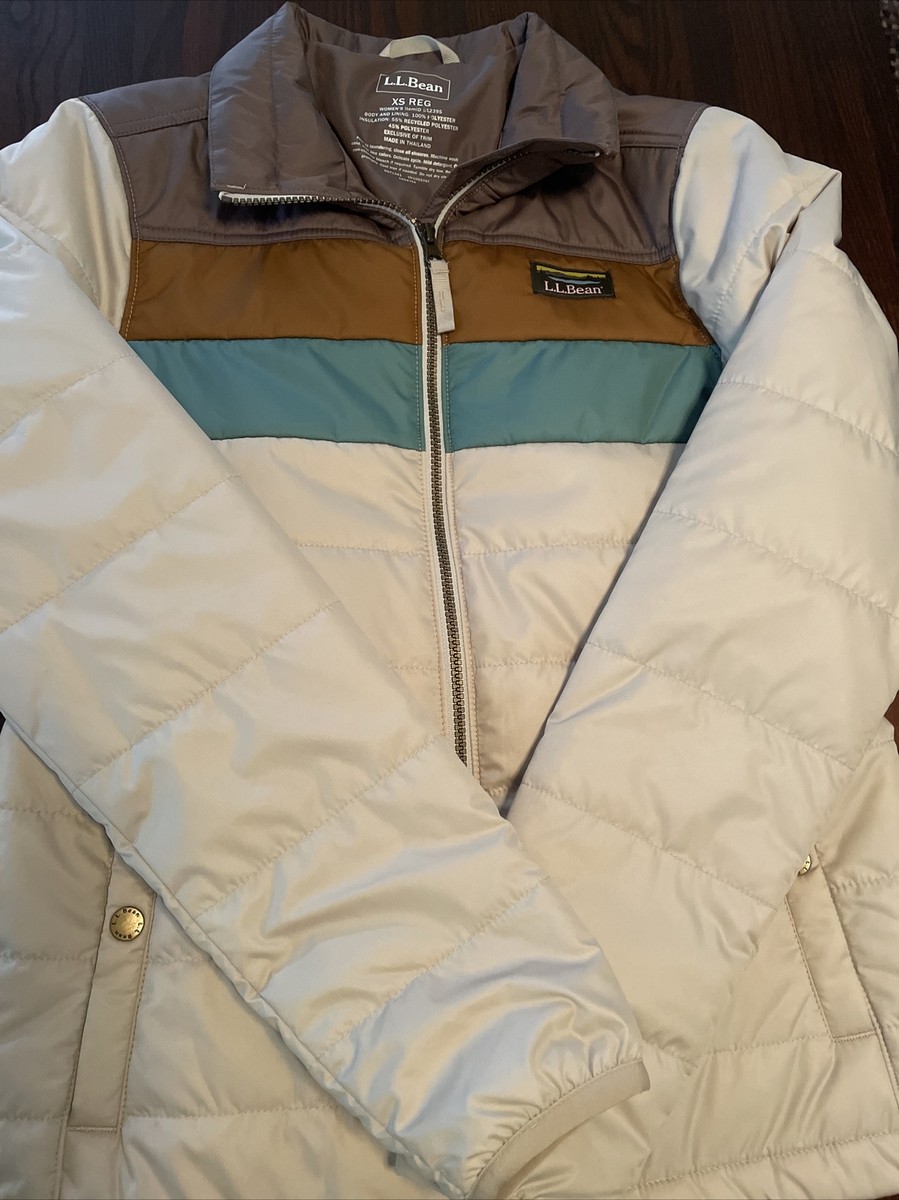 Llbean Retro Stripe Puffer Jacket Beige/Brown / Teal Women