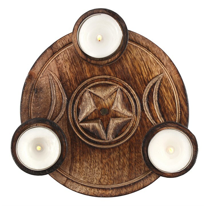 TRIPLE MOON TEA LIGHT CANDLE HOLDER HALLOWEEN WICCAN PAGAN IN_22728