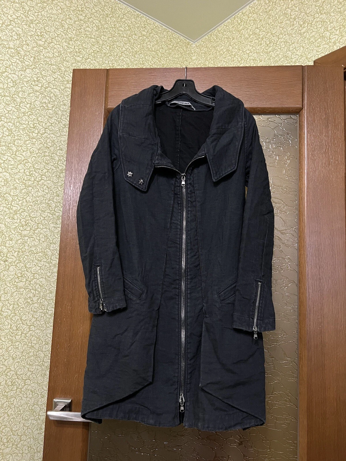 TRANSIT PAR COSÌ RARO CAPPOTTO VINTAGE PARKA DENIM NERO STILE RICK OWENS TAGLIA 1