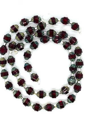 24 Czech Glass Faceted Fire Polished Turbine Picasso Beads Garnet 8mm X 10mm - Image 1 of 4