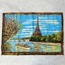 Tela toalla de té de recuerdo barco río Sena Torre Eiffel París Francia vintage