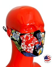 Hawaiian Print Fabric Face Mask Filter Pocket Aloha Shirts Adjustable