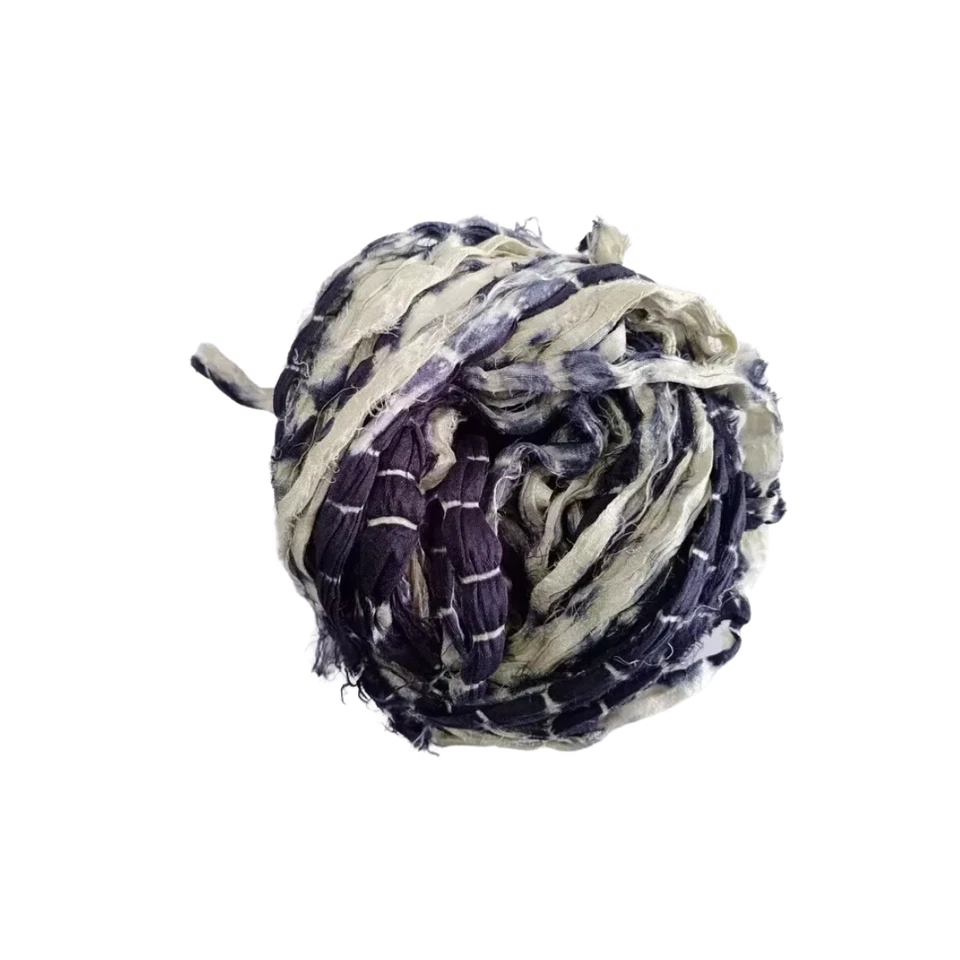 Sari Silk Ribbon black and white - SHIBORI dye marble effect - Silk Strips - Image 2 of 4