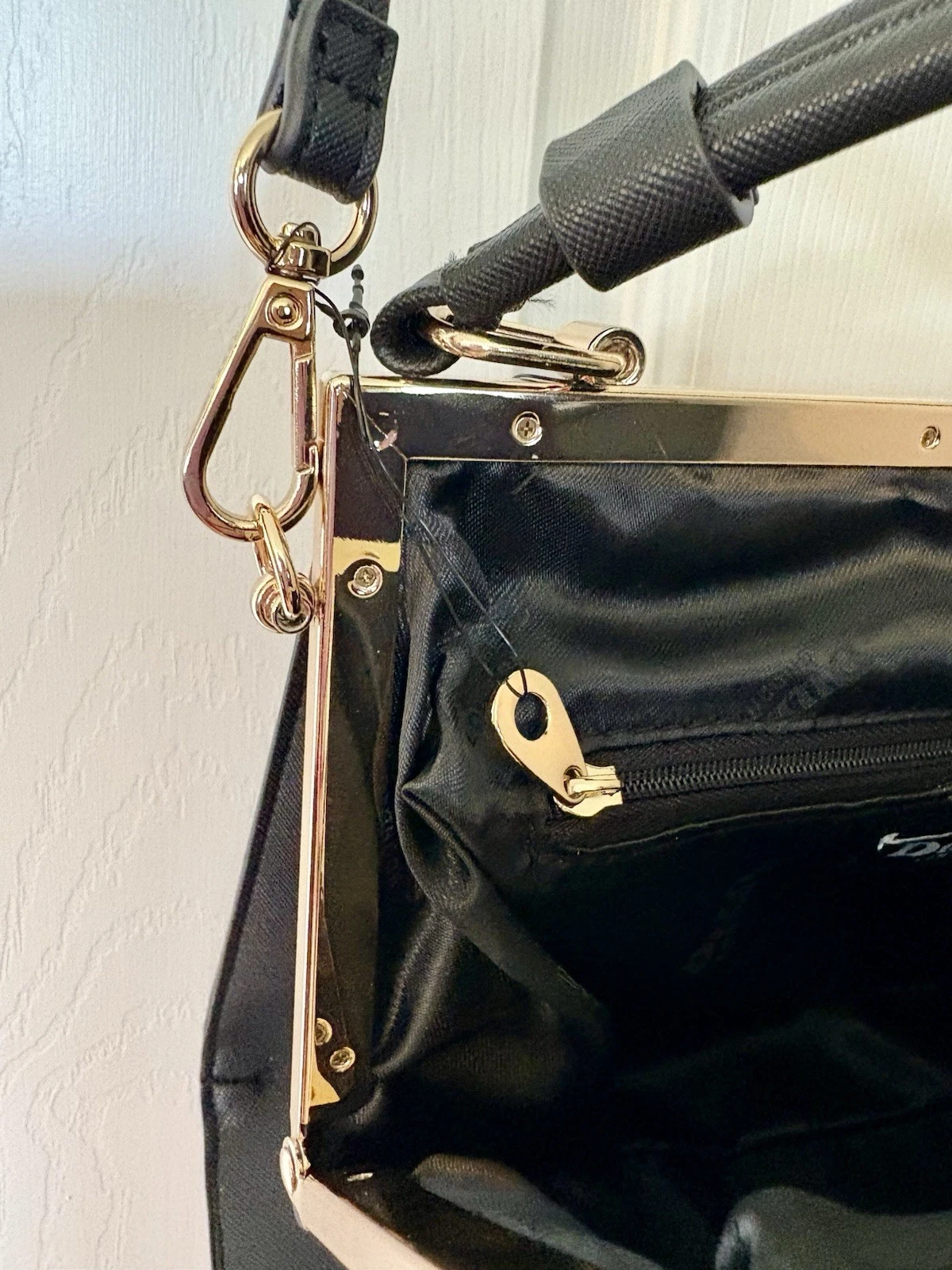 DUNE LONDON Black & G Hand Bag Purse Shoulder Strap Calf Hair Leopard Trim