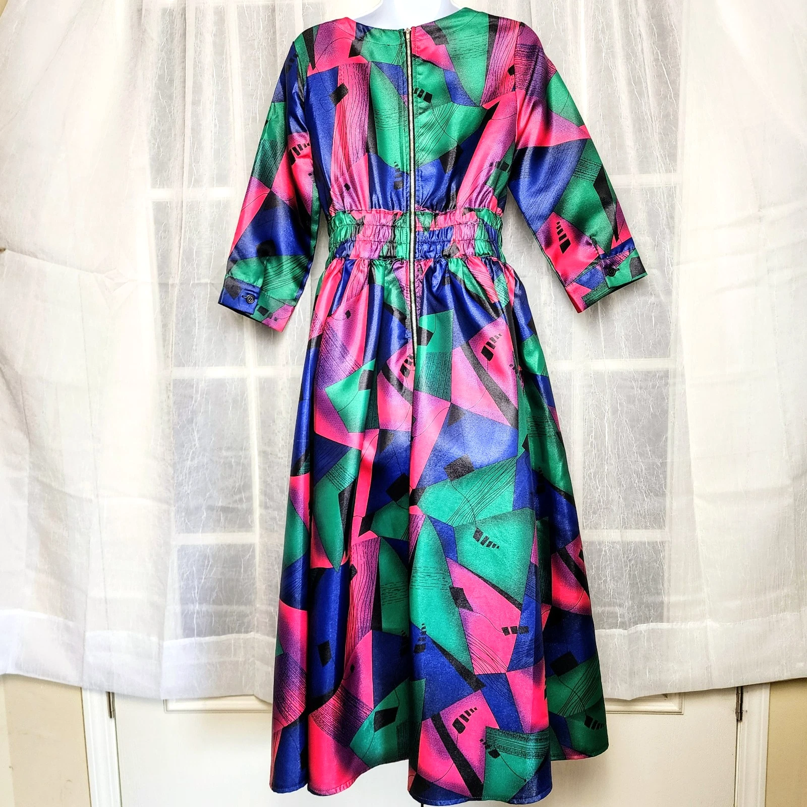 VETEMENTS Abito Midi Eien Tg S Astratto Blu Rosa Geometrico Artistico Maximalista Dopamina