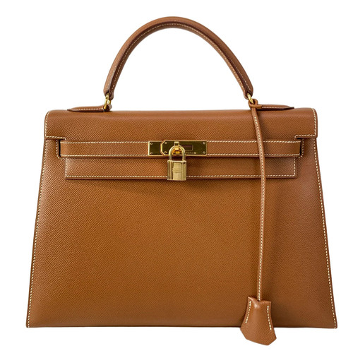 HERMES Kelly 32 Gold Veau Graine Couchevel Circle X Handbag
