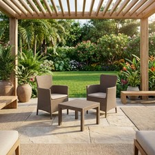 Salotto da Giardino con 2 Poltrone Tavolino Rattan PE Cappuccino - Balcony KETER