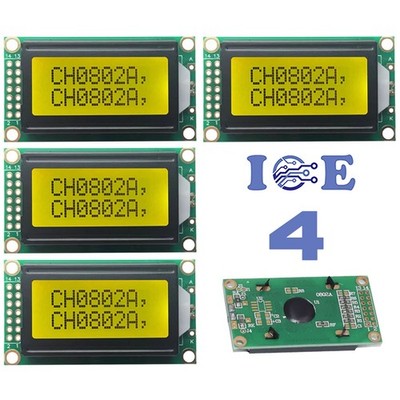 4pcs 0802A LCD display screen 8 x 2 lines black char. yellow back module 80x20