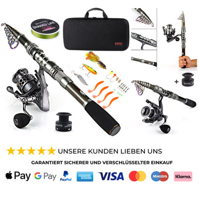 Teleskopangelrute Spinnrolle Kohlefaser Angelzubehör 3 Köder