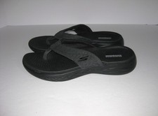 Skechers Go Walk Goga Mat Black Gray Fabric Thong Sandals Women's Size 8