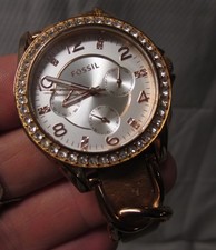 Fossil Riley ES3466 Women's Gold Tone Crystals Analog Dial Quartz Wrist Watch