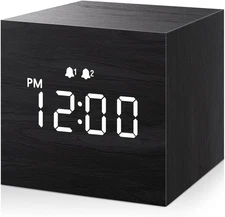 JALL Digital Alarm Clock, with Wooden Electronic LED Time Display, Dual Black 