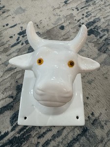 Vintage Earthenware Kitchen Towel Holder Bull Cow # 207T Taiwan