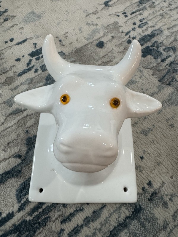 Vintage Earthenware Kitchen Towel Holder Bull Cow # 207T Taiwan