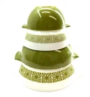 4 Vintage PYREX Cinderella VERDE Mixing Bowls Nesting Bowl Set Green & White