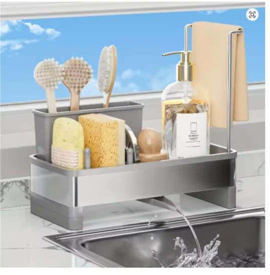 Estante de esponja de acero inoxidable con drenaje multifuncional cocina y baño carrito Foto 3 de 4