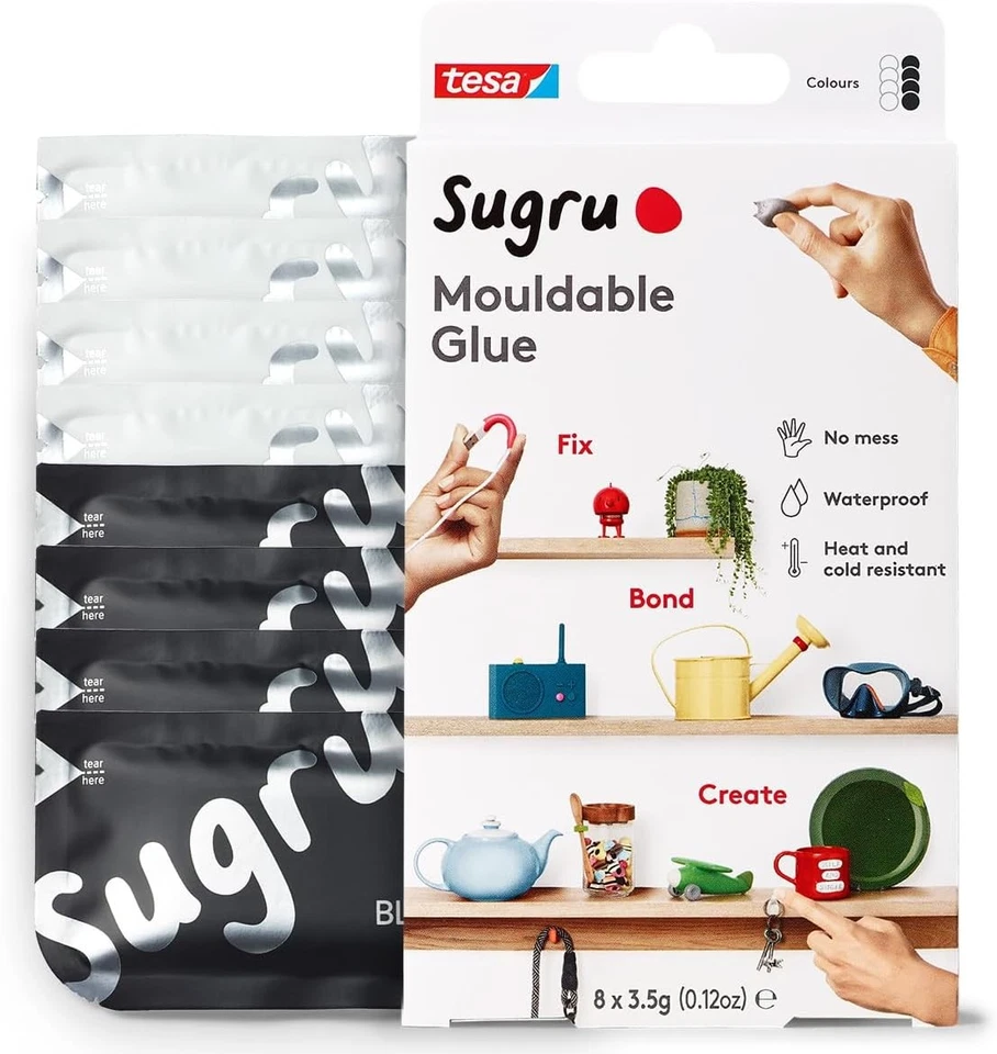 Sugru by tesa Allzweckkleber Schwarz Weiß Vielseitige Klebeknete 8x3 5g 8er Pack