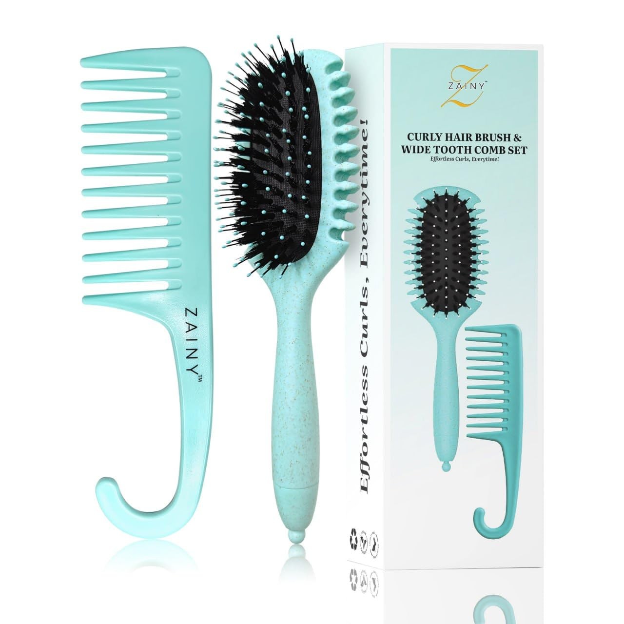 Curl Defining Brush for Curly Hair Set + Wide Tooth Comb for Curls Wet Detang...